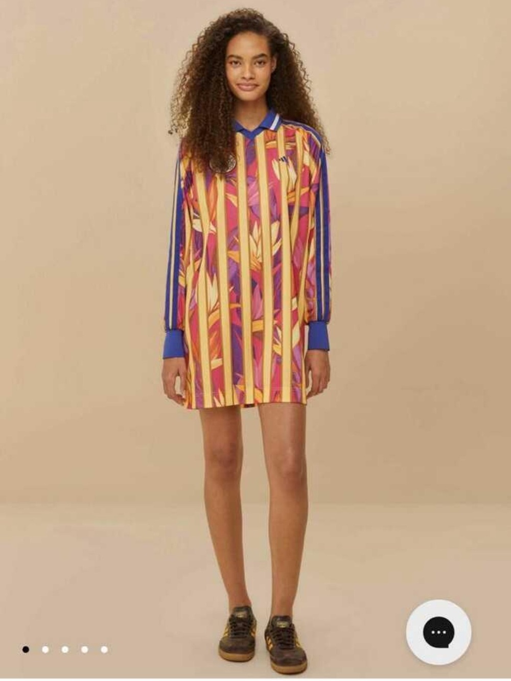 FARM Rio Yellow, Pink & Blue Striped Floral Long-Sleeve Dress